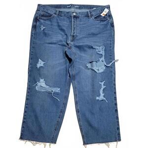 Old Navy NEW Medium Wash Distressed‎ Slouchy Straight Jeans Plus Size 20